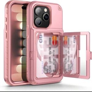 IPhone 15 case. Protective phone case, with mirror and space for cards
